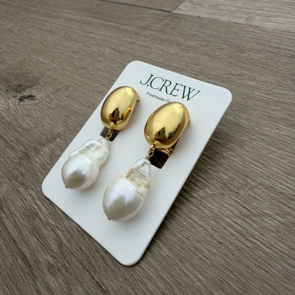 J.Crew Gold Plated Natural Freshwater Pearl Earrings JULIANA Baroque Statement